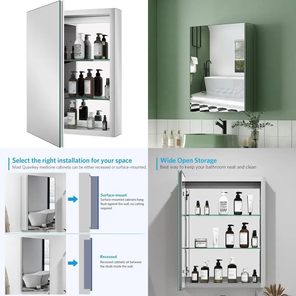 

Aluminum Surface or Recessed Mirror Medicine Cabinet, 20x26 Inches, Silver Finish