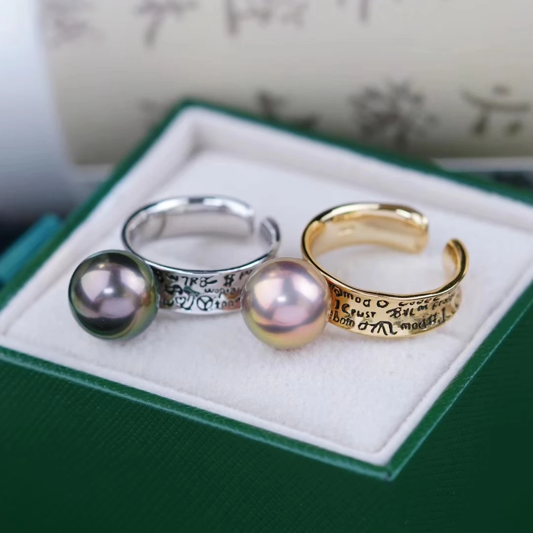 Classical 925 Sterling Silver Adjustable Finger Ring Base Settings Findings Parts Fittings Accessories for 11-12mm Pearls