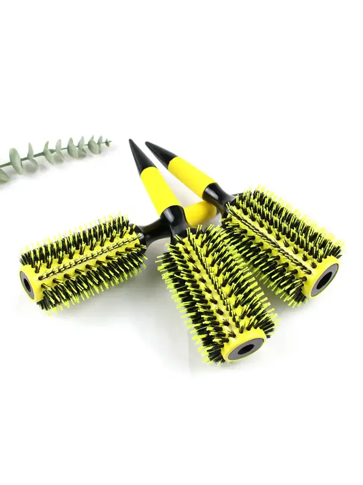 Professional Round Wooden Hair Brush 6 Sizes Boar Bristle Mix Nylon Salon Women Hair Styling Tools Yellow Brazil Hair Curlerl