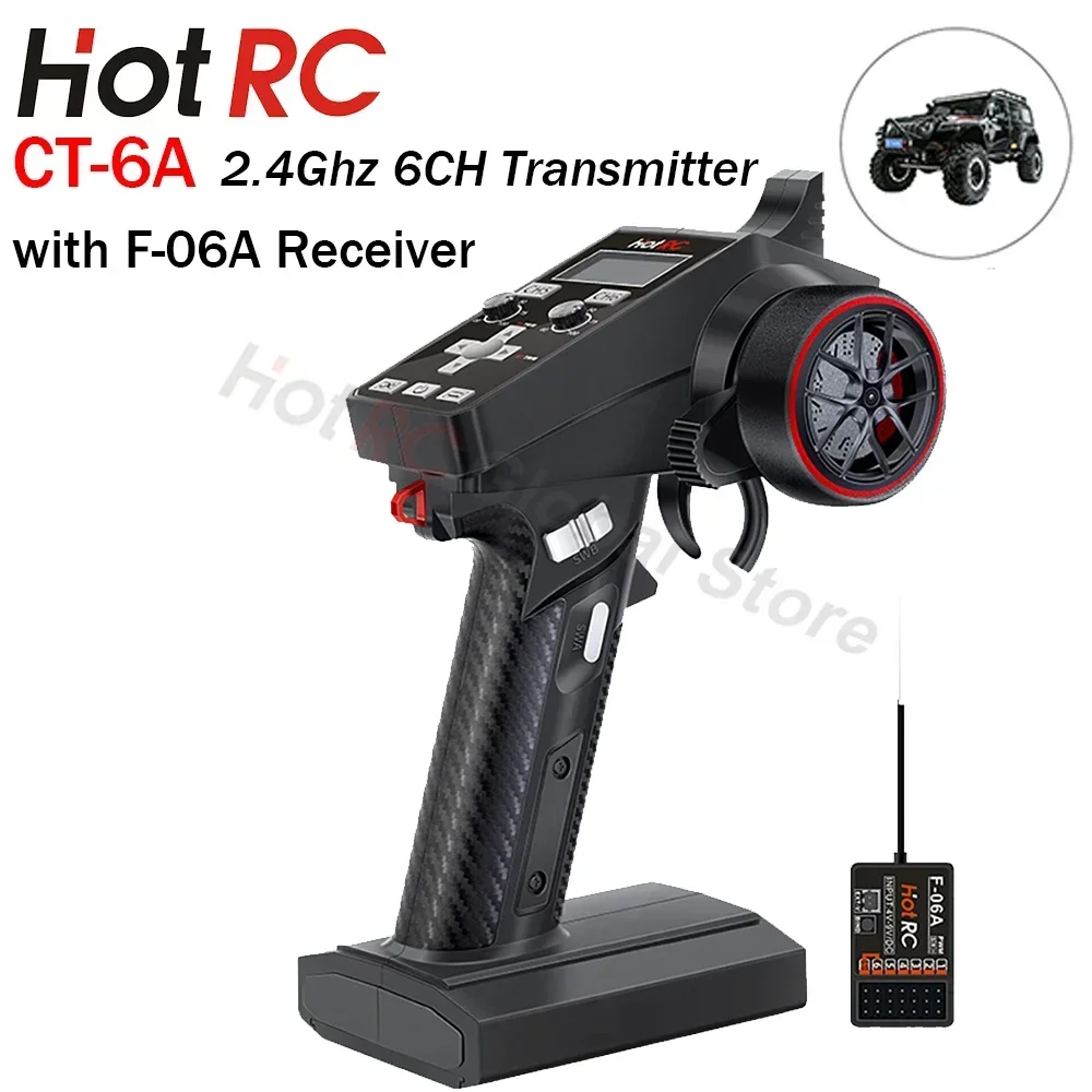 

HOTRC CT-6A 2.4G 6CH 6 Channel One Handed Control Radio Transmitter Remote Controller and Receiver for RC Drift Car Crawler Boat