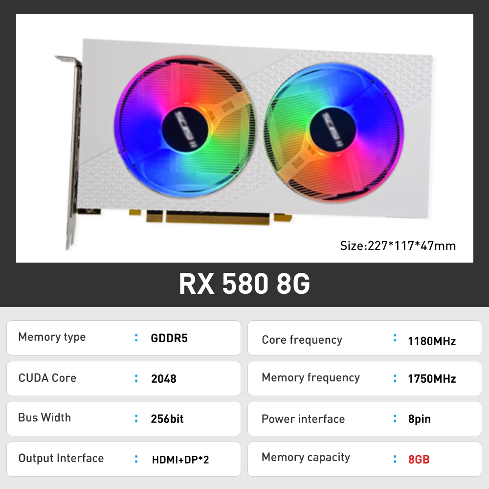 Top RX 580 8GB 2048SP 256Bit GDDR5 Gaming Card placa de video AMD Radeon RX580 8G Promotion Graphics Video Card PC HDMI