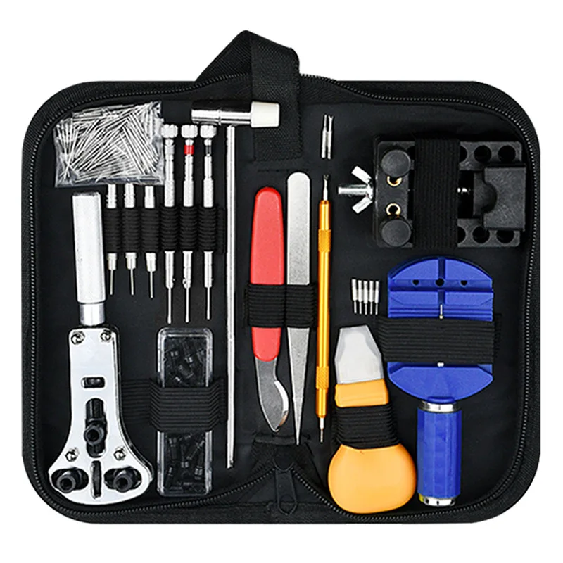 147 Piece Watch Repair Tool Set Case Opener Spring Bar Strap Link Tool Set With Carrying Pouch Bezel Watch Battery Replacement