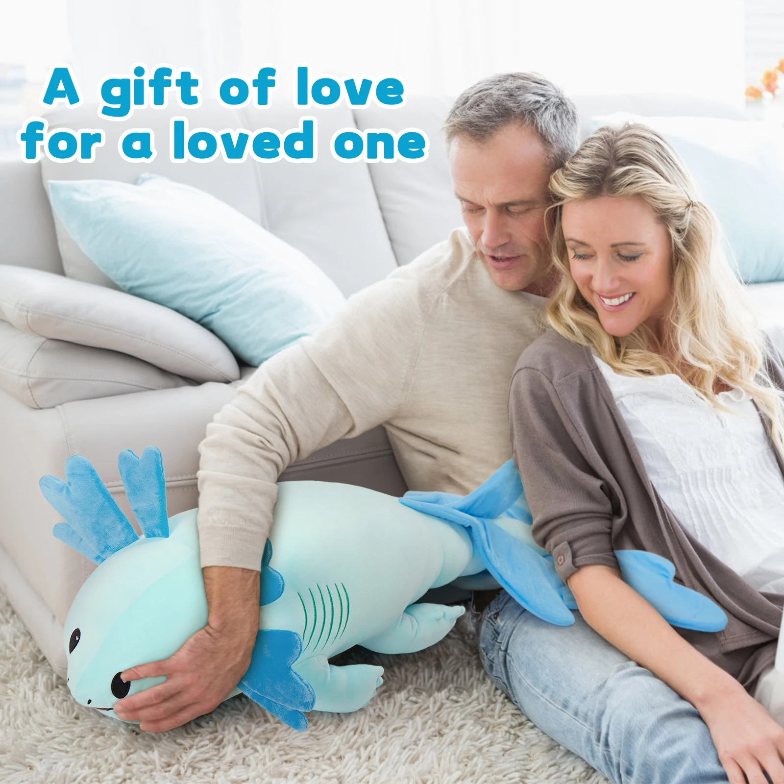 Duża pluszowa poduszka w kształcie aksolotla MaoGoLan, pluszak aksolotl XL dla dzieci, 112 cm długa pluszowa poduszka salamandra, na Boże Narodzenie