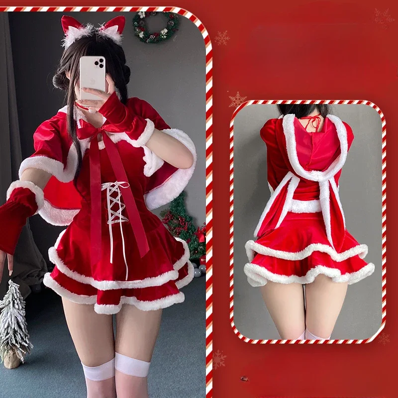 Roter Weihnachtsschal mit Kapuze, Umhang für Frauen, Weihnachten, Weihnachten, Dame, Weihnachtsmann, Cosplay, Kostüm, Winter, Hase, Mädchen, Umhang, Outfits