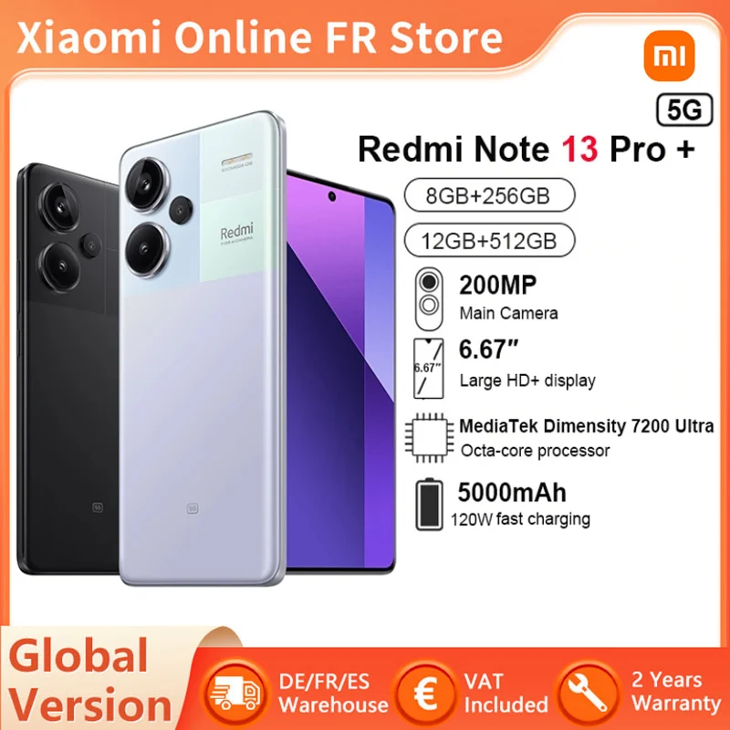 Xiaomi Redmi Note 13 Pro Plus 5G Smartphone NFC 200MP OIS Triple Camera 120Hz AMOLED 120W Charge Global Version