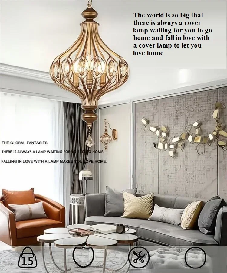 

KK Lantern French Retro Chandelier Villa Pendant Lamp Living Room Bedroom Dining Room Vintage Style Corridor Hanging Light