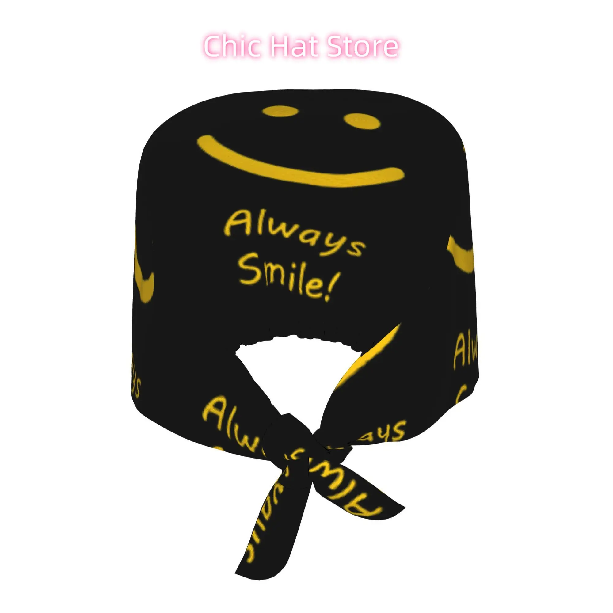 1pc Smile Unisex Stylish Printed Work Cap - Lightweight Adjustable Skull Cap Tie-Back Nurse Hat, Dustproof Chef & Cooking Cap