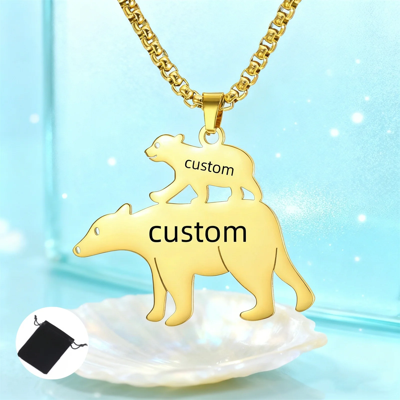 تخصيص اسم النص تاريخ حجم الدب القطبي قلادة الفولاذ المقاوم للصدأ الحيوان الدب القطبي سترة سلسلة موضة هدية عيد الأم #2