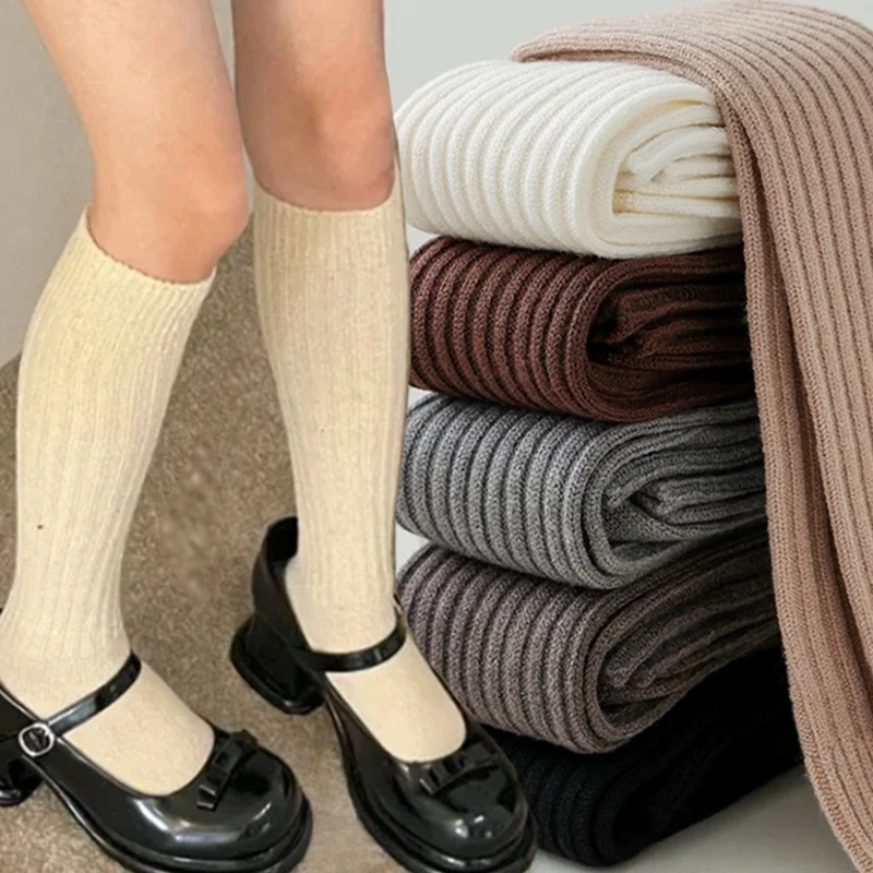 

Women Long Socks Cashmere Women Boot Solid Wool Thigh Stocking Skinny Casual Cotton Over Knee-High Fluffy Female Long Knee Sock