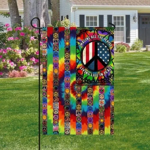 Peace Hippie Flag, Imagine All The People Living Life In Peace Flag VVL YYX EEZ