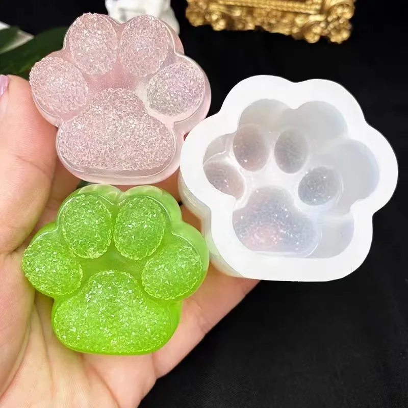 DIYCat's Paw Aromatherapy Candle Mold Mirror Diamond Cat's Paw Silicone Cake Mold Chocolate Cheese Pet Food Supplement