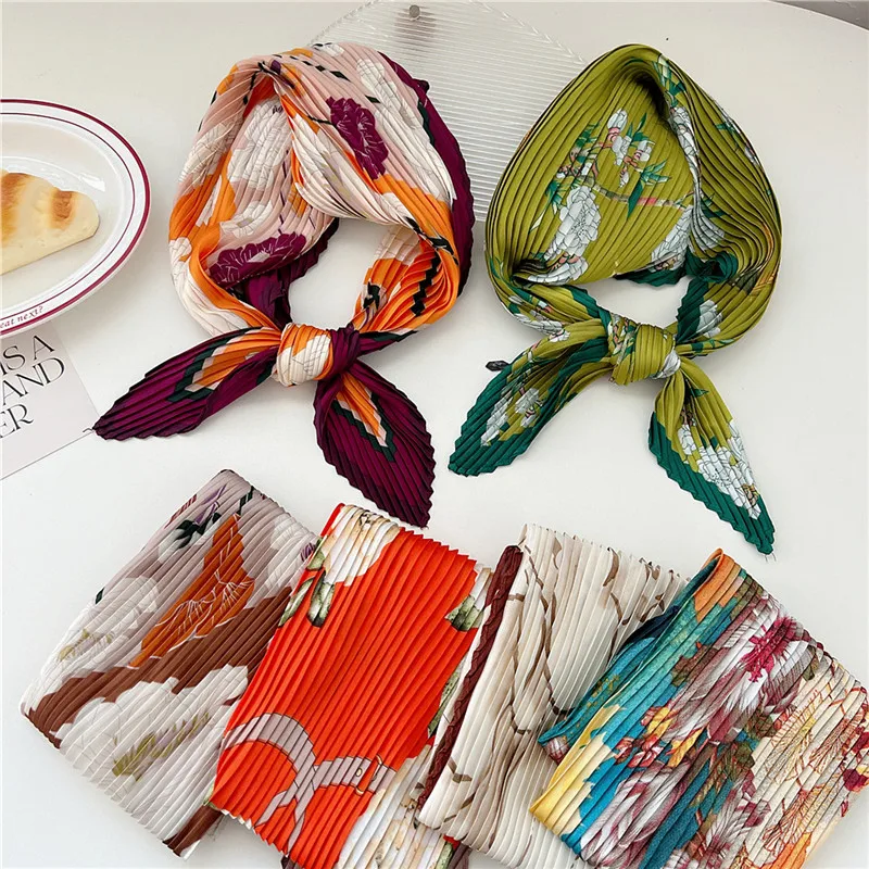 Print Crumpled Kerchief Square Scarves DIY Hair Band Ribbon Headscarf Bandanas Headband for Women Neckerchief Scarf Neck Wraps