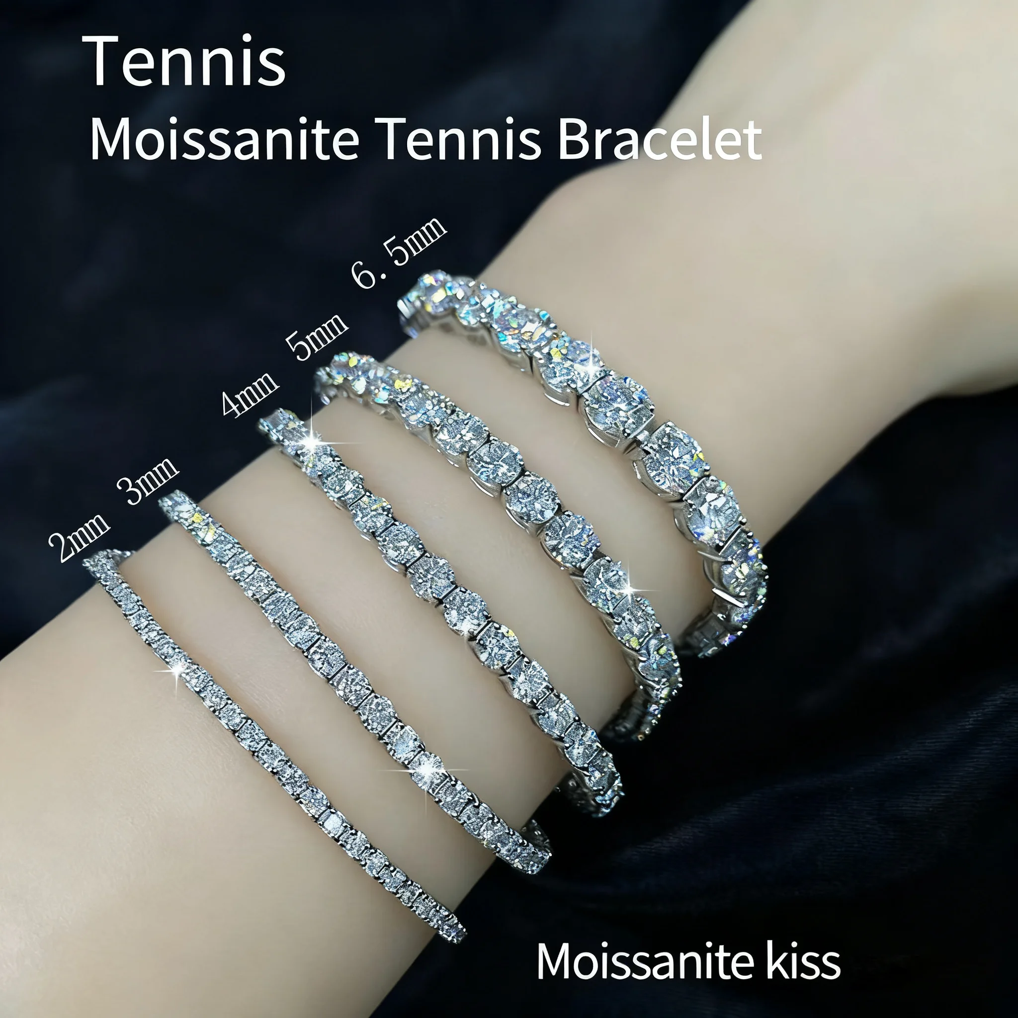 2mm/3mm/4mm/5mm Moissanite Tennis Bracelets 18K White Gold Solid 925 Silver GRA Lab Diamond Bracelet For Women Men Wedding