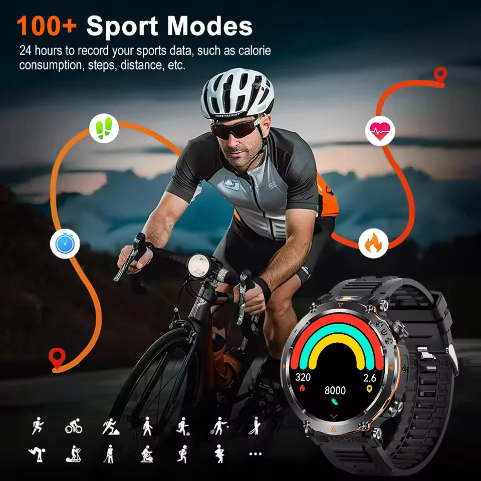 ساعة ذكية GPS عسكرية للرجال AMOLED بطارية 1000 مللي أمبير في الساعة 5ATM مقاومة للماء 170 + وضع رياضي معدل ضربات القلب BT Call ساعة ذكية #5