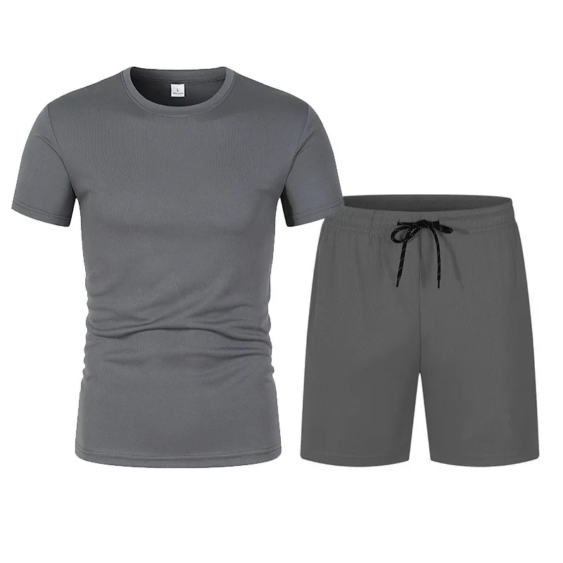 Summer mesh sportswear men's fashion two-piece sports fitness running casual quick drying short sleeve shorts set men