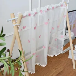 Children Cartoon 3D Heart Sheer Tulle Short Tassels Curtains For Girls Bedroom Tulle Curtain Living Room Window Drapes Cortinas