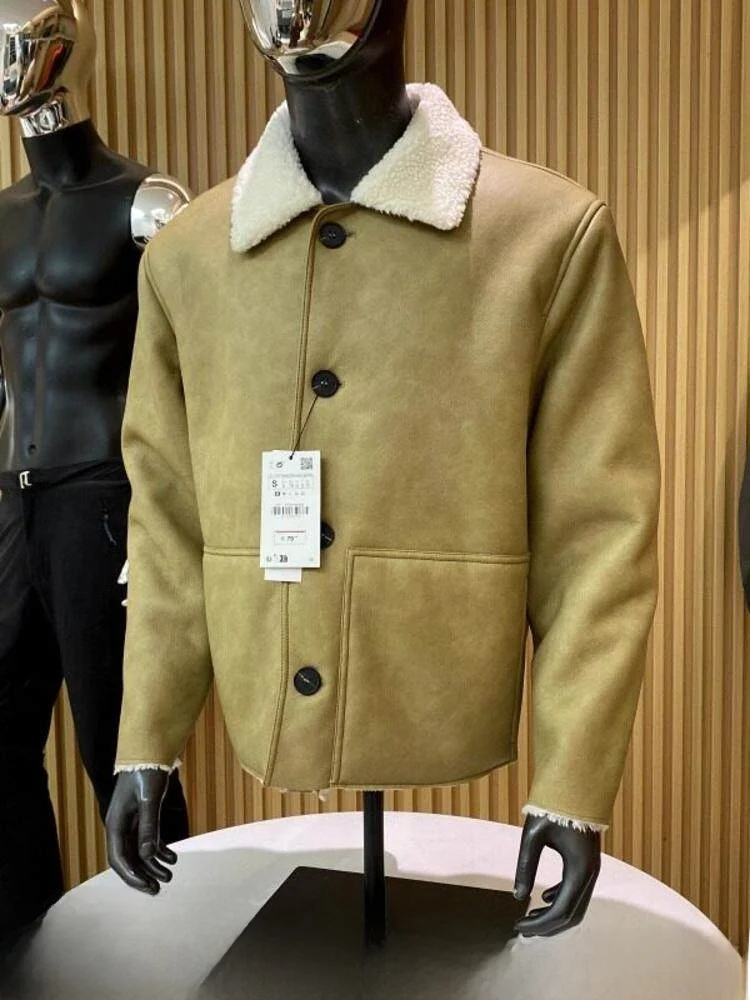 

Retro American Fleece Lined Thickened Leather And Fur Integrated Jacket Warm Outerwear for Men Youth Fashion Autumn Winter