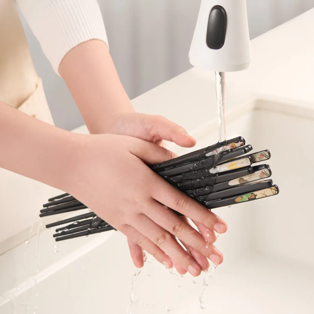 5 Pairs Chopsticks Black Reusable Non Slip Lightweight Chinese Japanese Korean Style Sushi Sticks Dishwasher Safety