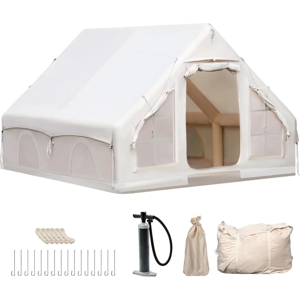 

Inflatable Camping Tent, Glamping Inflatable Tent for Camping, 4 Season Water&Windproof Outdoor Oxford Blow Up Cabin Tent with M