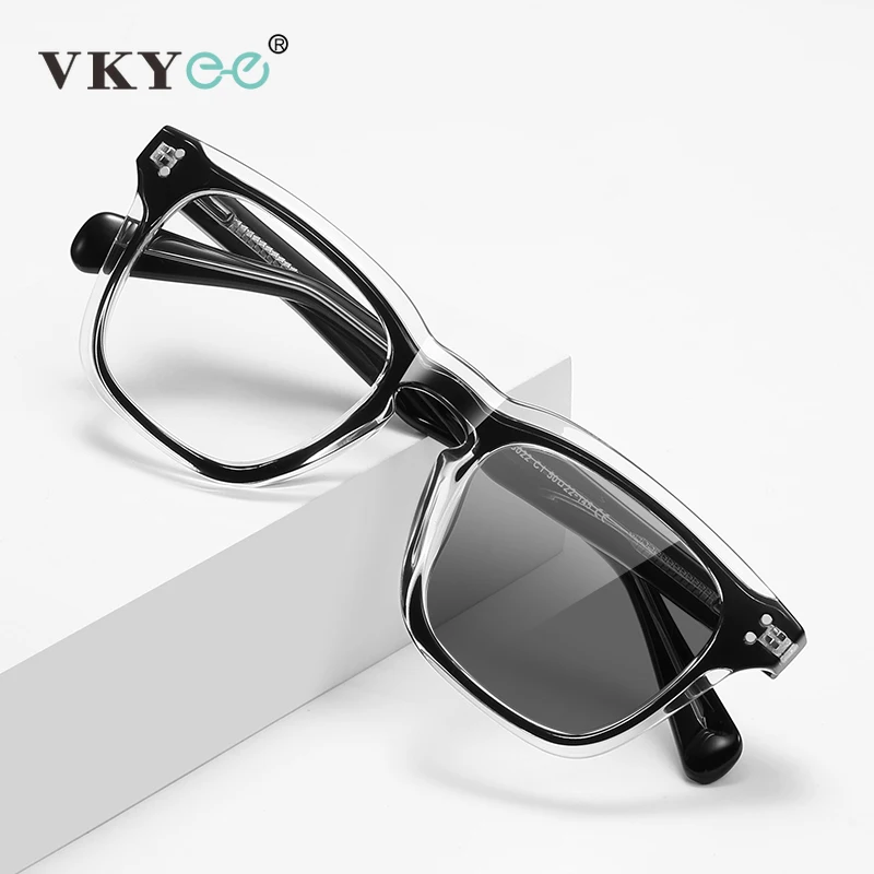 

VKYEE Stylish Rectangle Glasses Blue Light Reading Glasses Men and Women Customizable Photochromic Myopia Prescription LS022