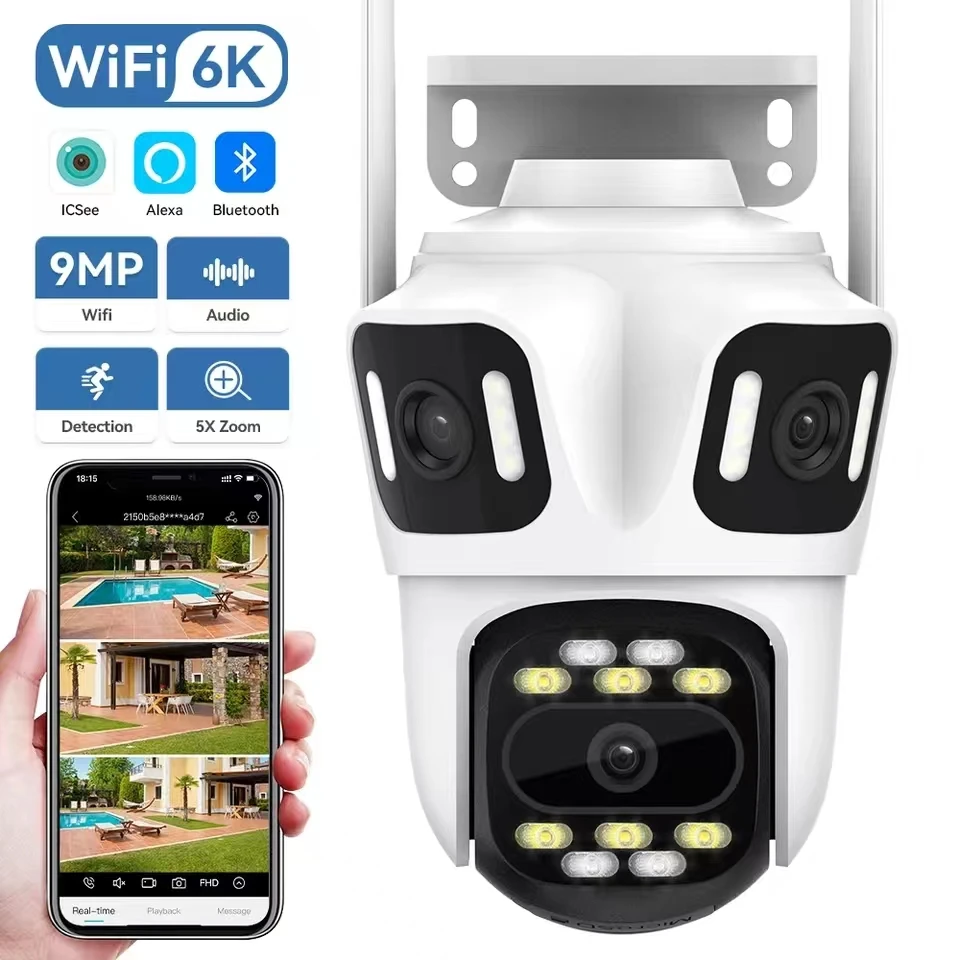 

Three Lens Wifi 360°PTZ Camera Outdoor 6K HD Three Screen lP Camera Auto Tracking Video Surveillance CCTV Camera P2P ICSEE