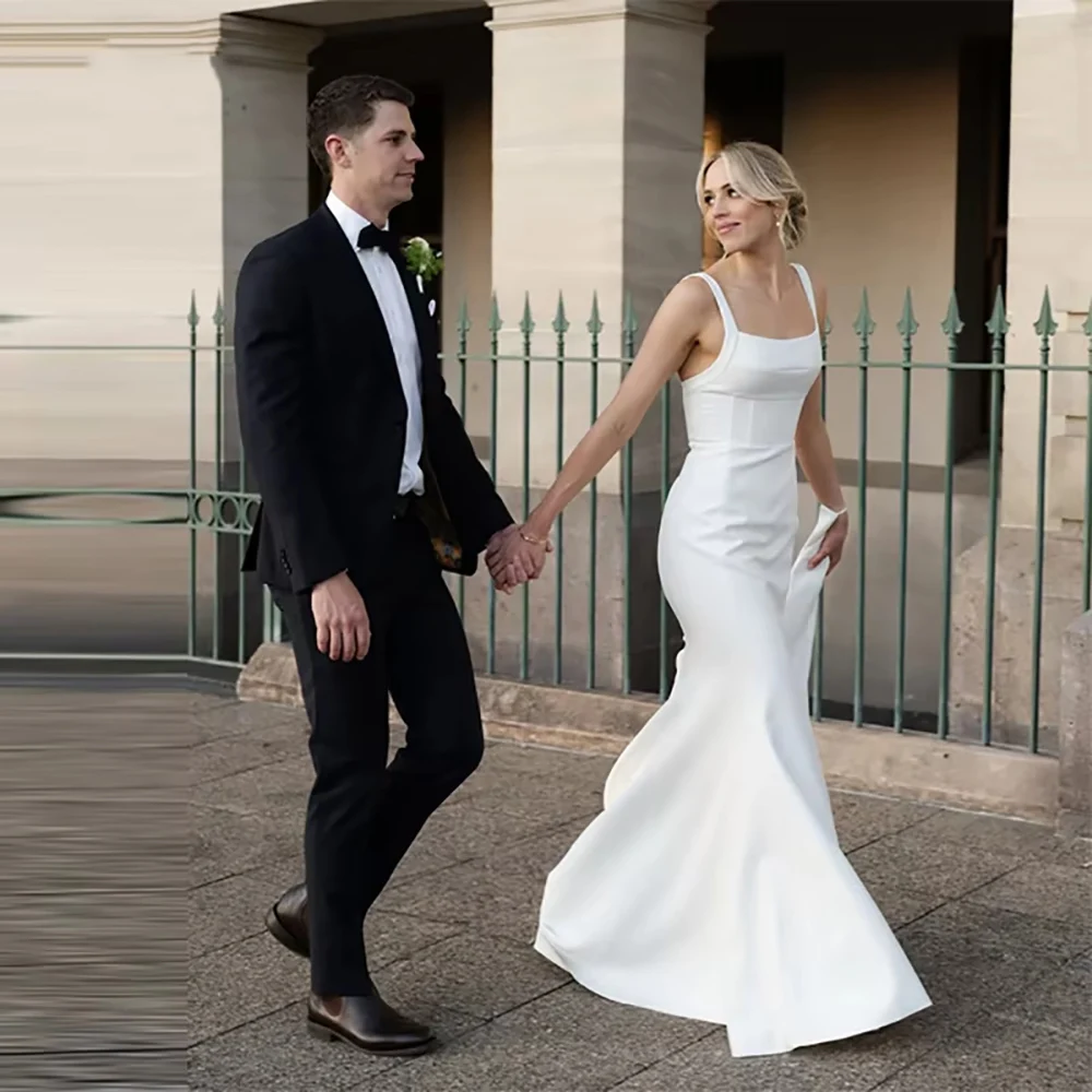 Einfache Weiße Meerjungfrau Frauen Brautkleider Sexy Liebsten Ärmellose Braut Kleid Wischen Länge Party Vestido De Novia Angepasst