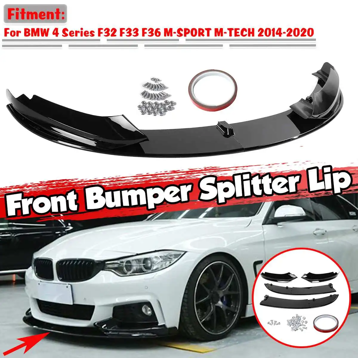 

Carbon Fiber Look/Black Car Front Bumper Splitter Lip Protector Side Spoiler For BMW F32 F33 F36 2014-2020 4 Series M Sport