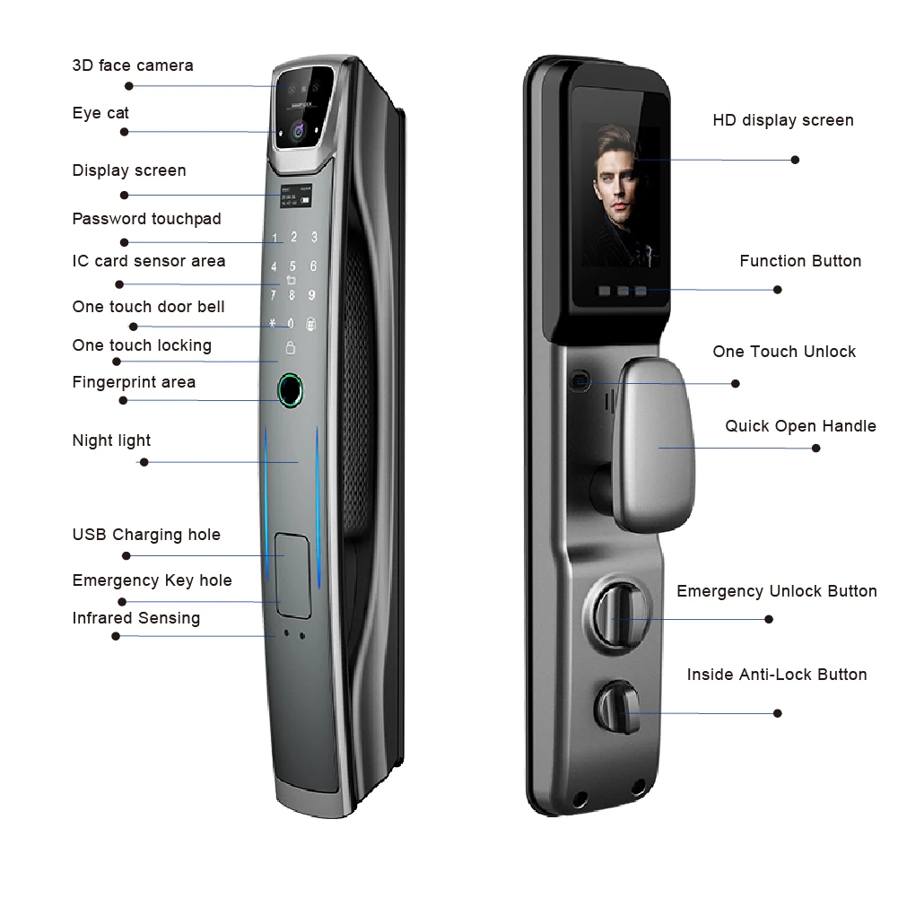 Cerradura de puerta inteligente con reconocimiento Facial, dispositivo electrónico biométrico, 3d, Tuya