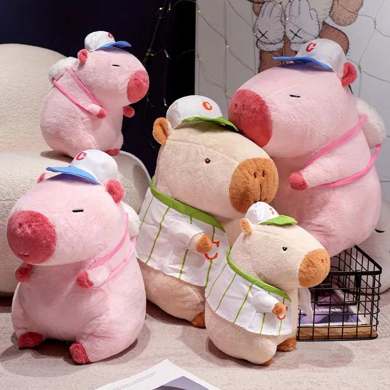 

Baseball Sport Capybara Doll Plush Toy Hat Dressed Brown/Pink Sitting Fatty Cartoon Animal Small Eyes Plushie Christmas Gift