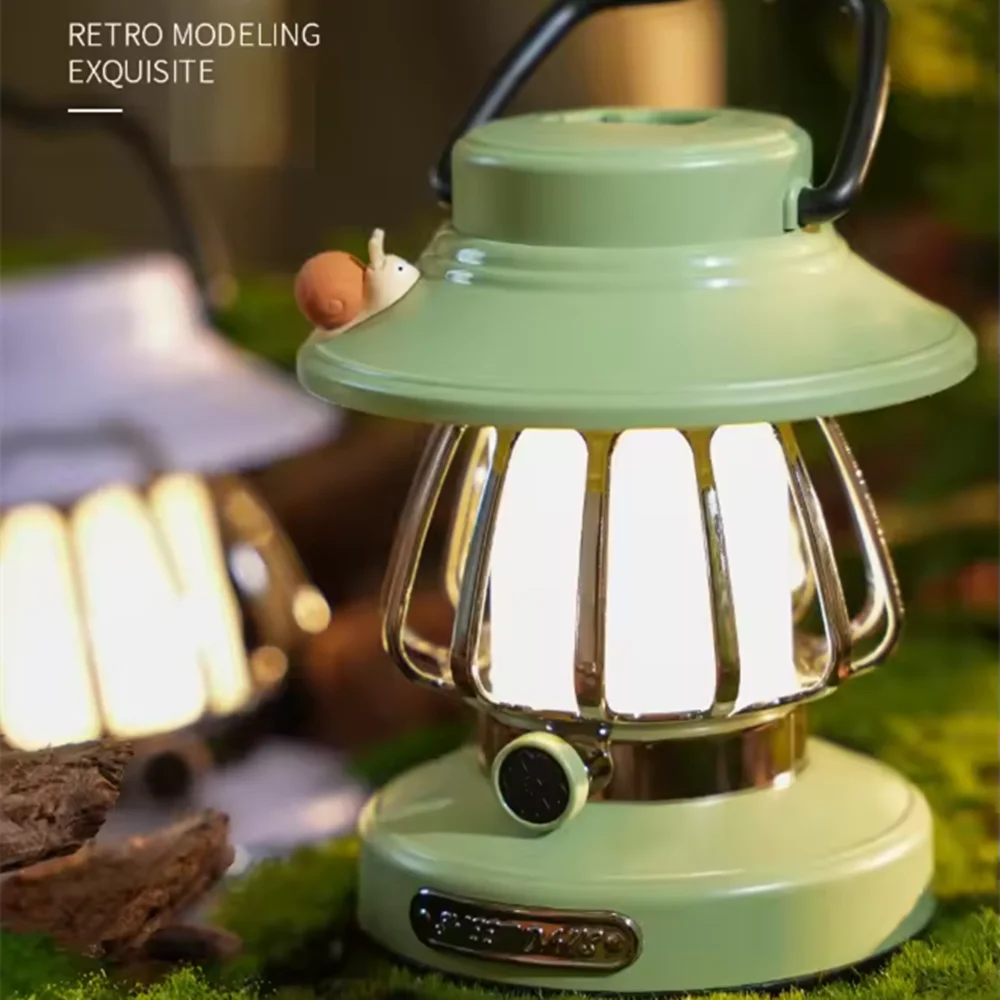 Retro Portable Camping Lantern Stepless Dimming LED Desktop Lamps 3 Lighting Modes Tent Hanging Light for Hiking Climbing Yard