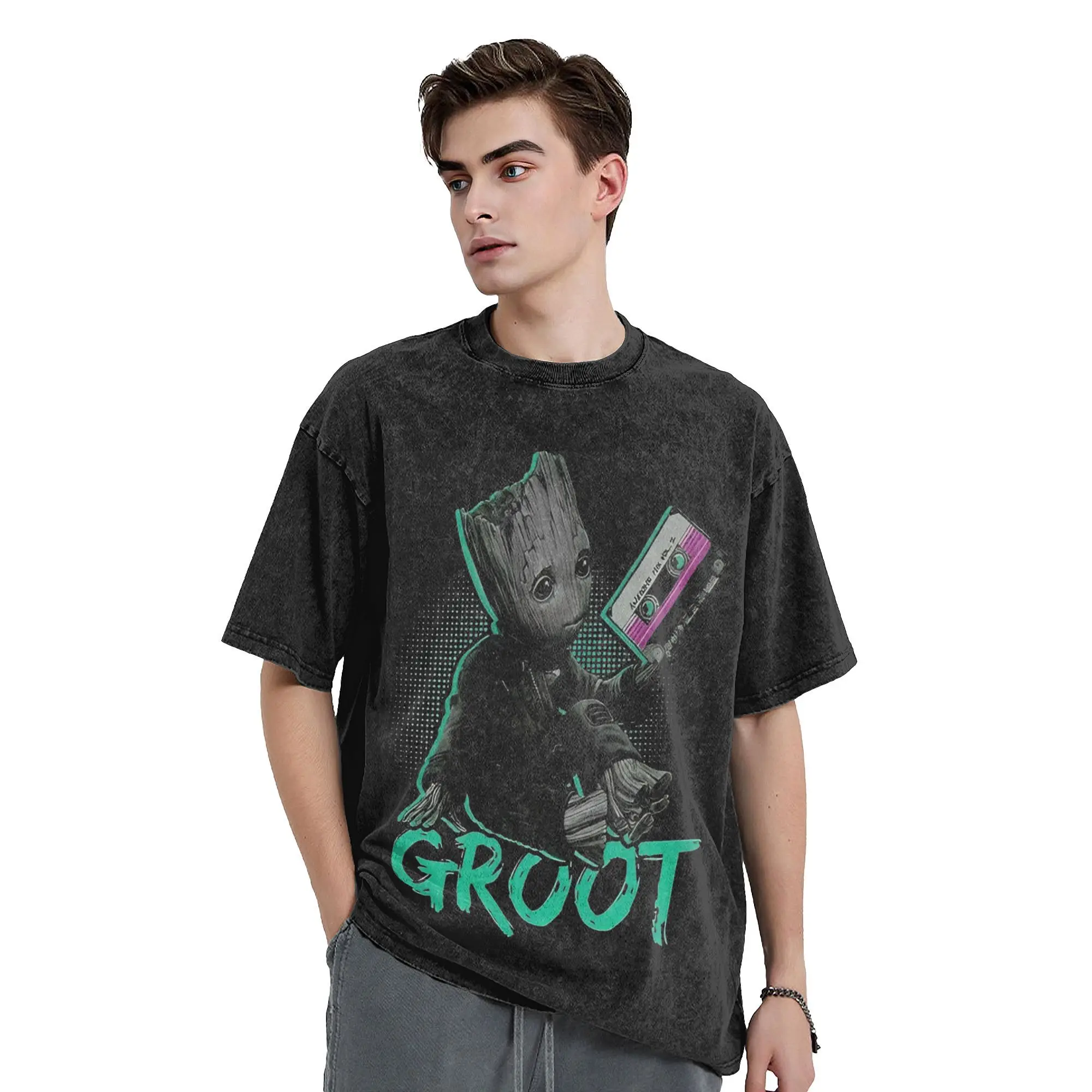 Guardians Of The Galaxy groot Washed T Shirt Streetwear Hip Hop Vintage T-Shirts  Tees Men Women Cotton Harajuku