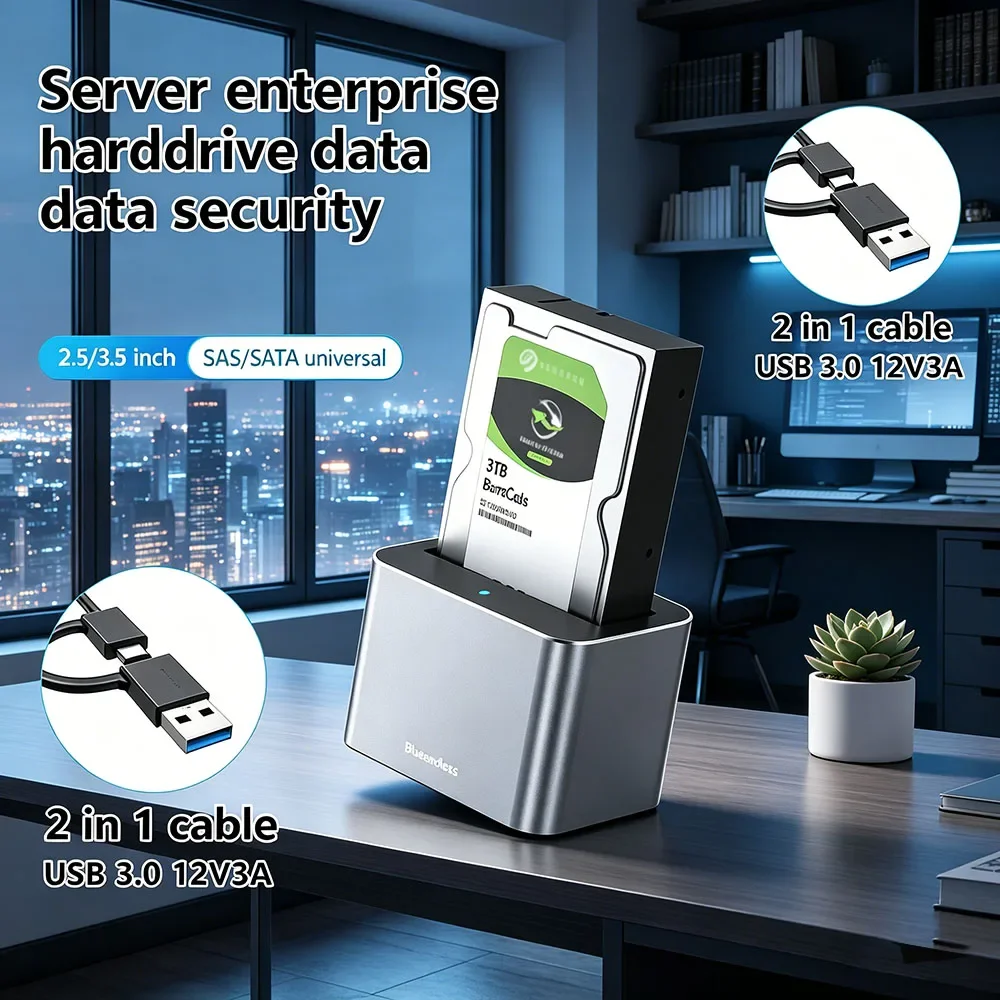 

USB 3.0 External Hard Drive Docking Station 2.5 3.5 Inch SAS SATA HDD Enclosure