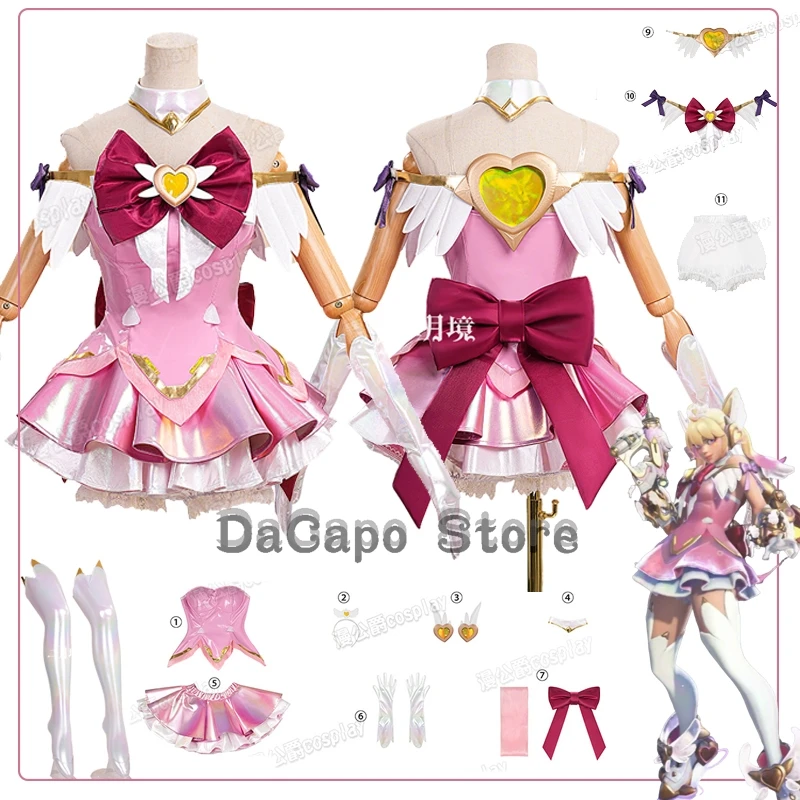 Overwatch 2 dokiwatch juno cosplay roupa de pele mítica vestido rosa trajes de herói roupas halloween estilo extravagante juno teo Minh feminino