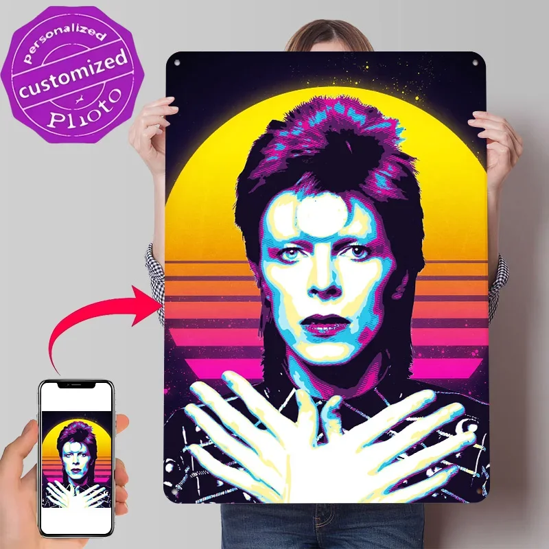 David Bowie Retro Art 3D Texture Printed Poster Custom Vintage Metal Tin Plate Sign for Wall Art Gaming Decoration Room House