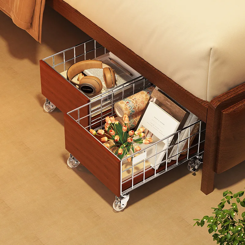 Removable under-bed organizer with pulleys, household clothes organizer, office under-desk file bag shelf