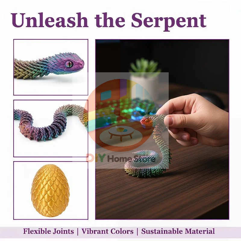 30cm Snake with 8.5cm Egg 3D Printed Realistic Art Piece for Simulation and Display