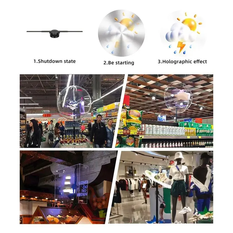 RANA LED Neon Light 42Cm 3D Holographic Fan Wifi Remote Control Custom Icons DIY Video Rotating 3D Hologram Projector Projection