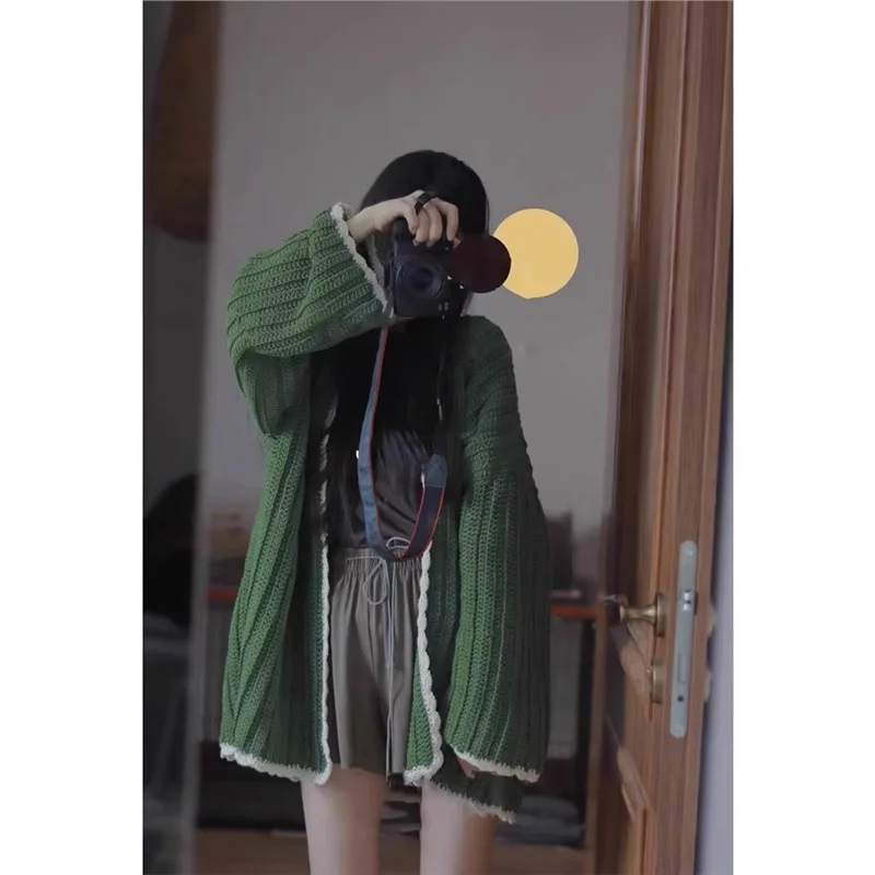 

Loose een Knitted Cardigan Sweater Long Sve V-Ne Mid-Length Korean Sle Commute Faion Early Autumn Lazy Sle Outer...