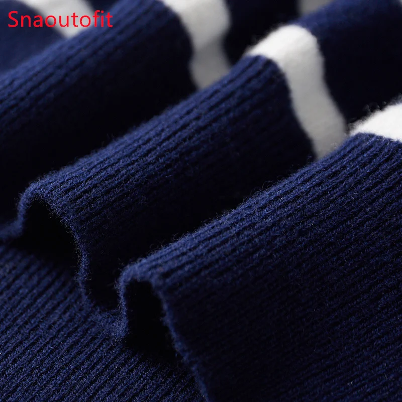 Men\'s New 100% Pure Wool Sweater O-neck Navy Style Striped Top Spring and Autumn Loose Youth Business Casual Cashmere Sweater