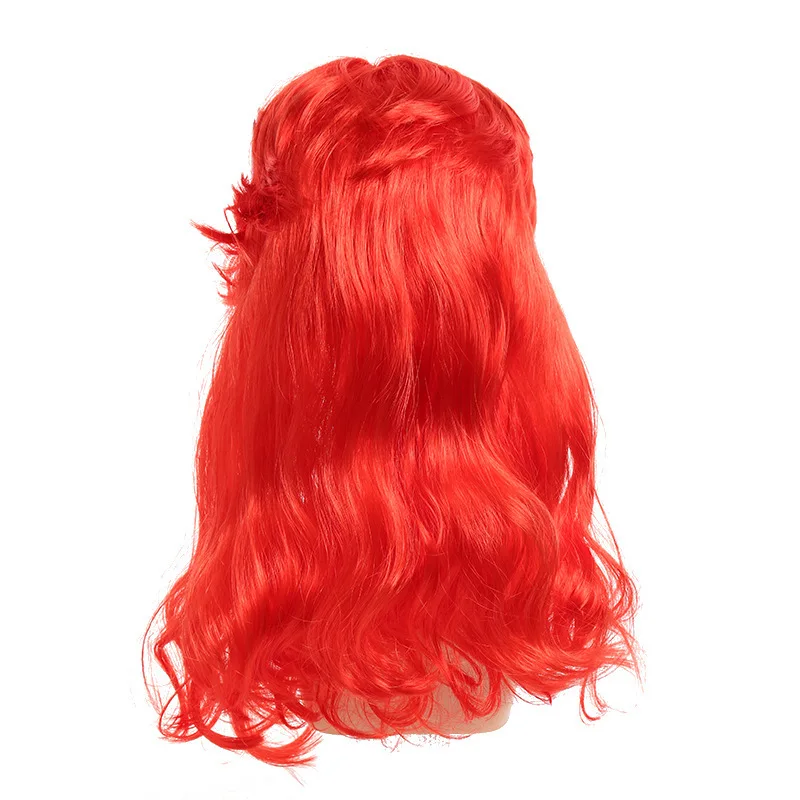 Girls Mermaid Princess Dress Up Red Wigs Hair with Starfish Hair Clip Headwear Halloween Anime Cosplay Costume Accessories