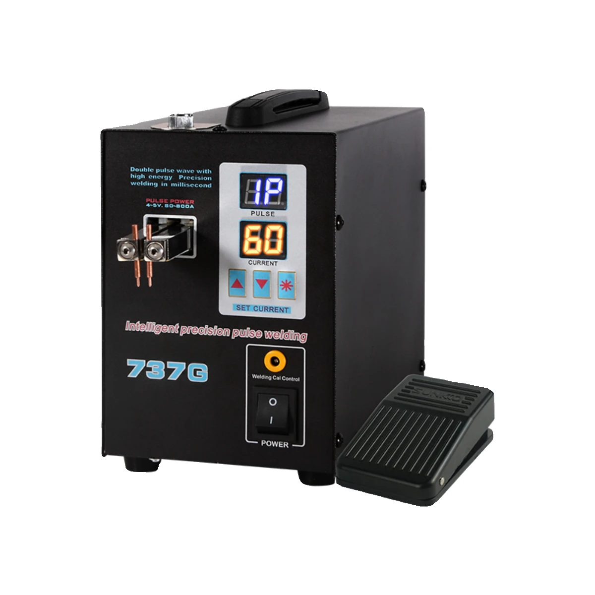 737G dual digital display double pulse small battery welding machine, lithium touch , English panel