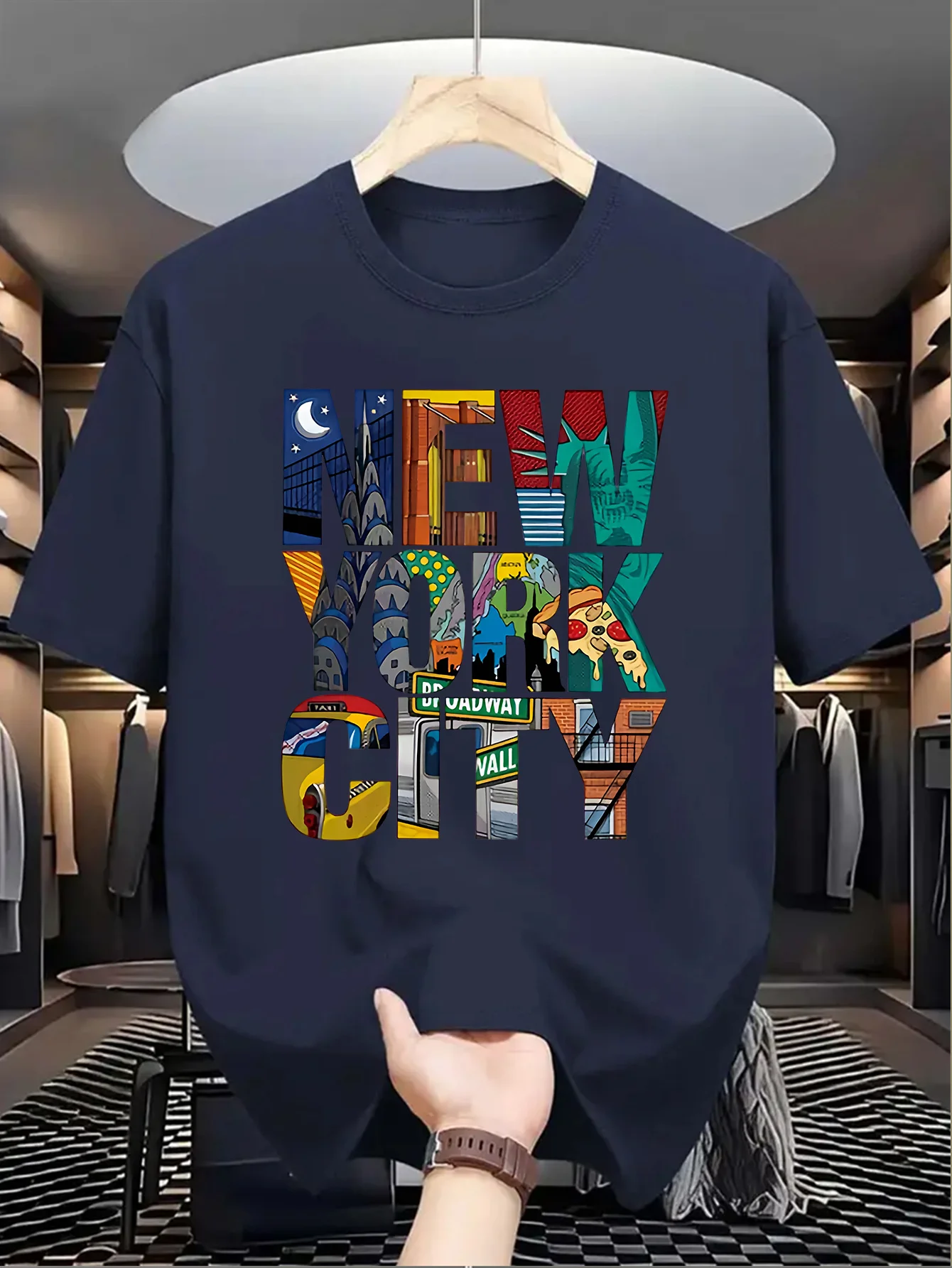 Verão masculino 100% algodão puro casual solto ajuste plus size nova york cidade impresso confortável em torno do pescoço manga curta camiseta topo
