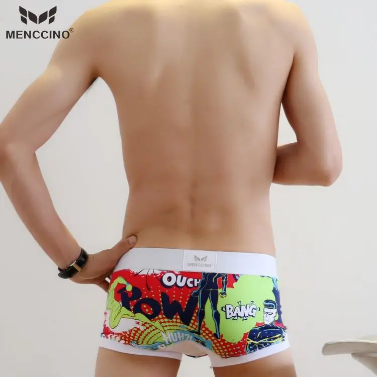 Men\'s Fashion Trunks Youth Cute Cartoon Printed Bulge Pouch Boxer Shorts Skin Friendly Cotton Breathable Man Low Waisted Panties