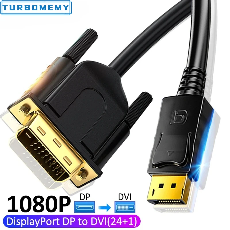 Cabo Adaptador DP para DVI 24+1 1080P, Conversor DP para DVI, Entrada DP para Saída DVI para Monitor HP Dell Asus e Projetor