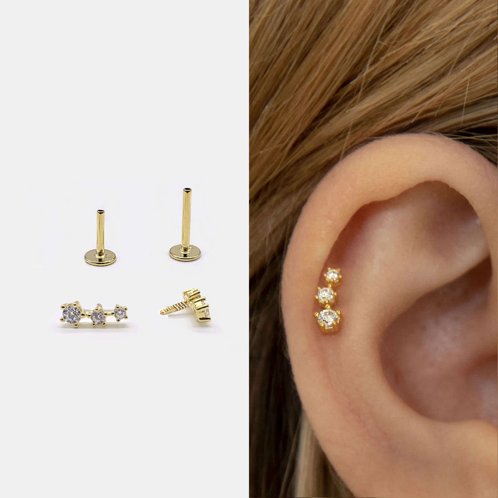 

100% 925 sterling silver, geometric zircon, anti-allergy for women, hot-selling flat stud cartilage earrings, women's jewelry