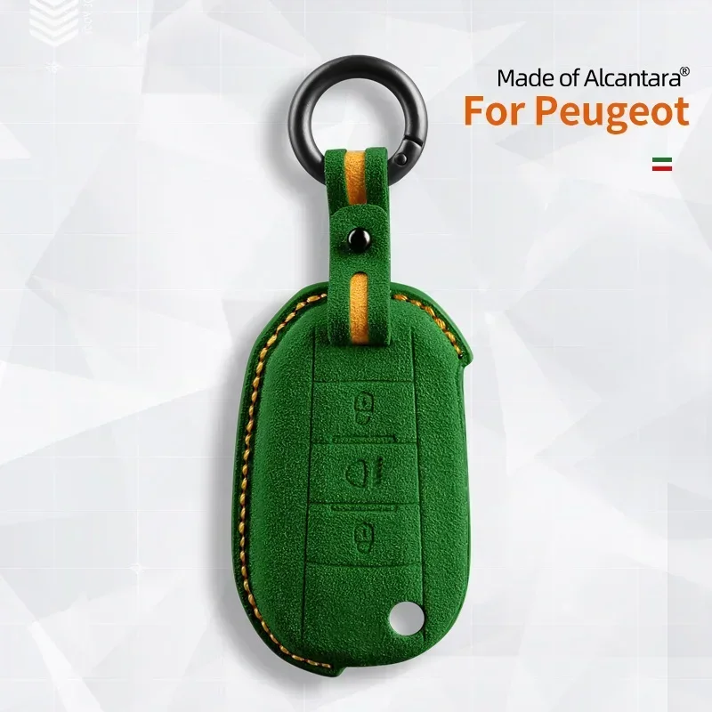 Funda de llave para Peugeot Alcantara, accesorios decorativos inteligentes para coche, hebilla de protección completa