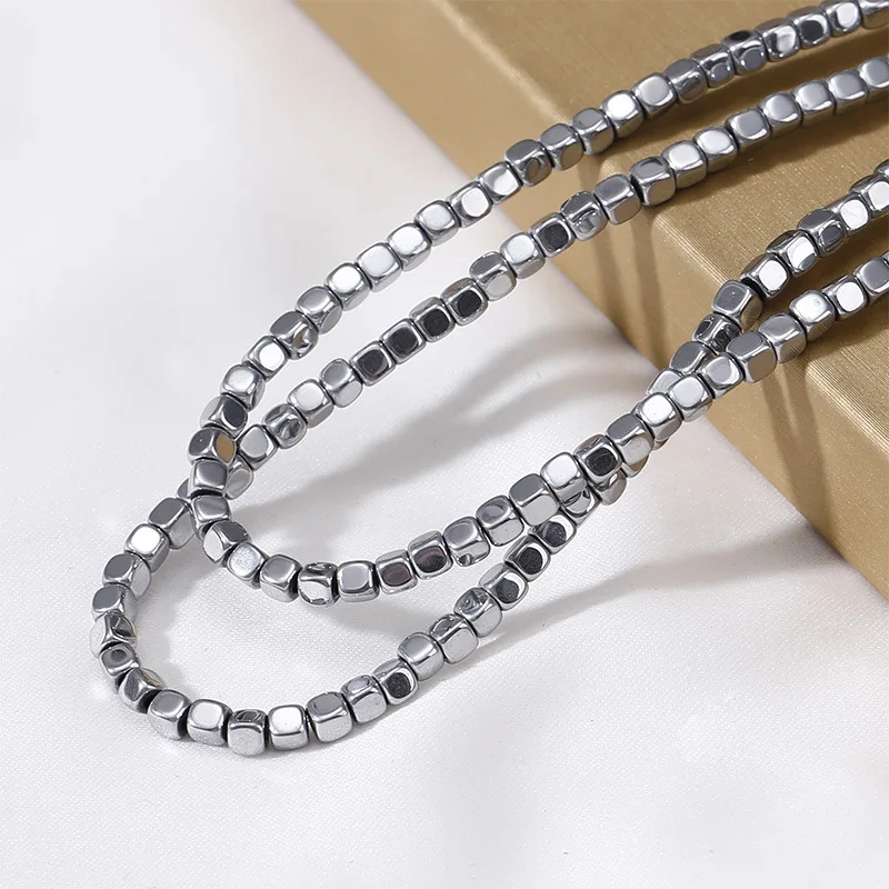 2/3/4/6mm 천연 헤마타이트 스톤 사각형 컬러 도금 블랙 갈스톤 비즈 쥬얼리 제작 DIY 참 네크리스 팔찌용