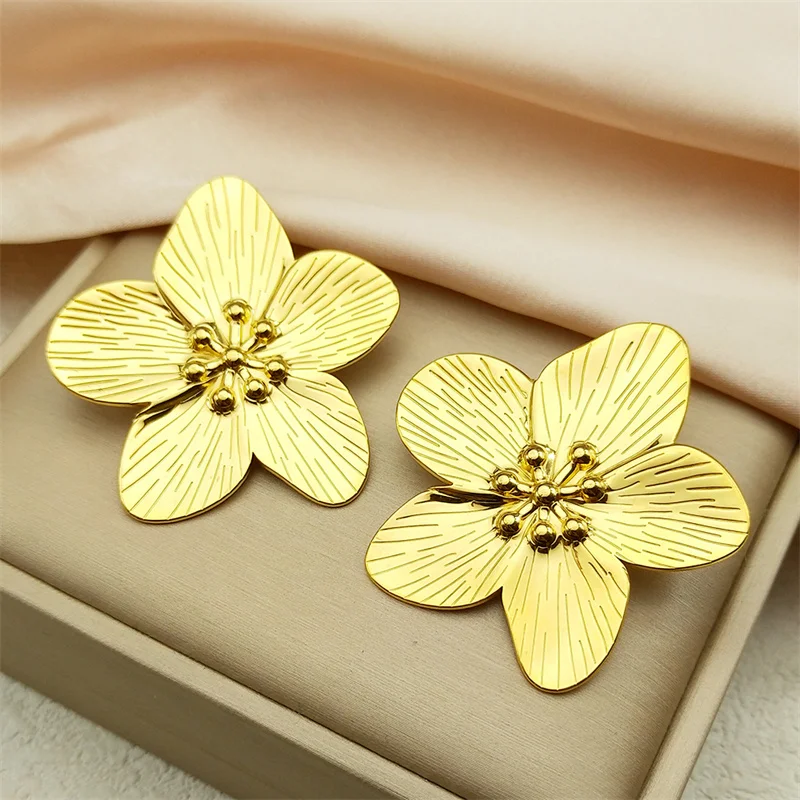 Mode Kirschblüten Blume Ohrringe für Frauen Mädchen Edelstahl Gold Farbe Elegante Party Hochzeit