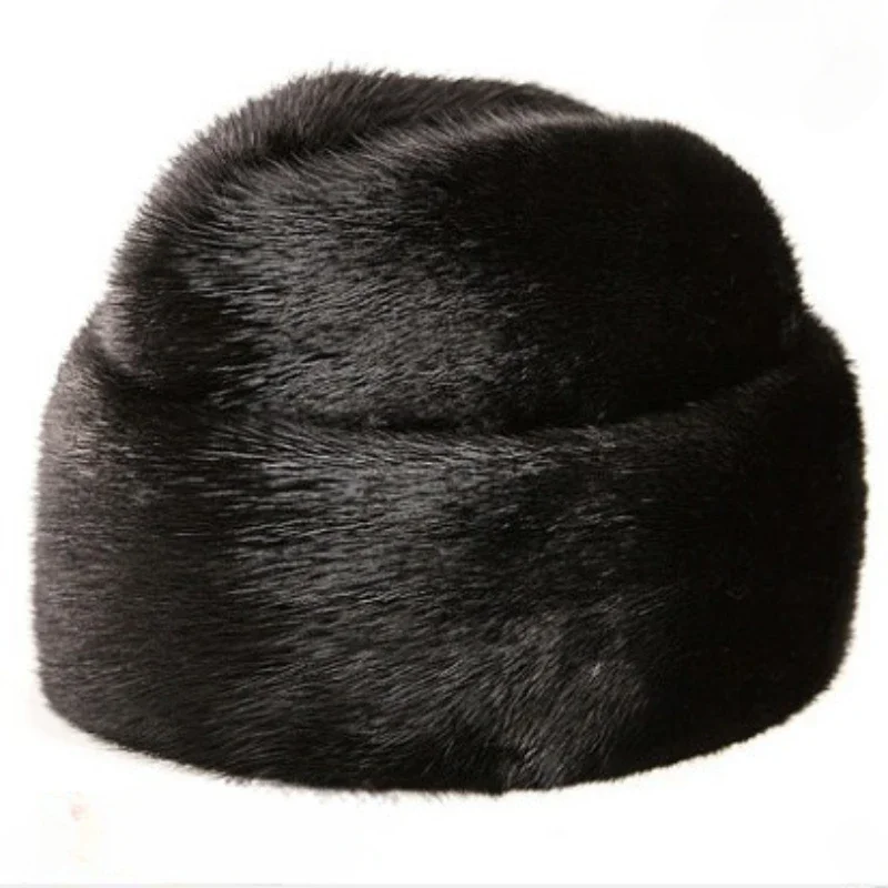 Whole Skin Mink Fur Hat for Men in Winter, Middle-aged and Elderly Fur Hat, Mink Fur Warm Old Hat, Cotton Hat