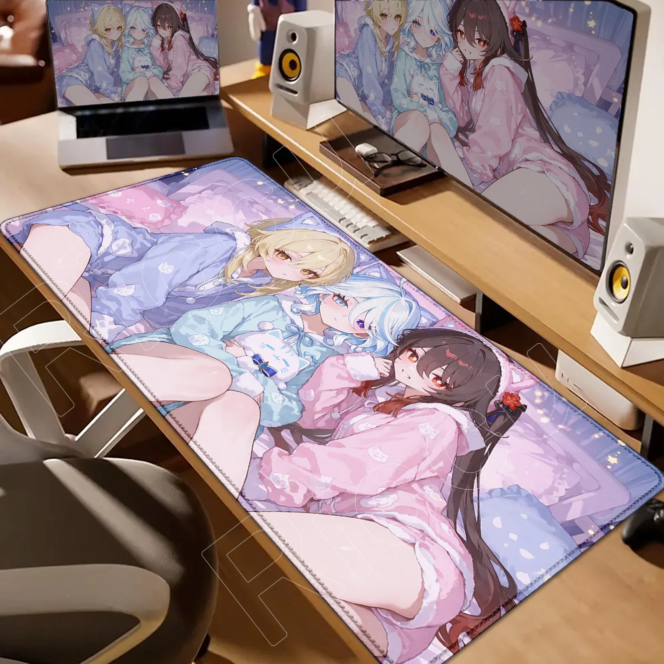 New HD Printing Pretty Anime Game Furina Hu Tao Mouse Pad XXL Genshin Impact Kawaii Mousepad Game Mice Mat Keyboard Big Desk Mat